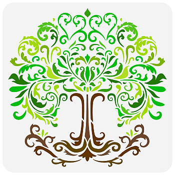 PET Hollow Out Drawing Painting Stencils, for DIY Scrapbook, Photo Album, Tree of Life Pattern, 30x30cm
