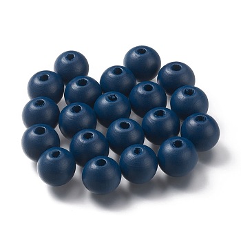Painted Natural Wood Beads, Round, Marine Blue, 16mm, Hole: 4mm