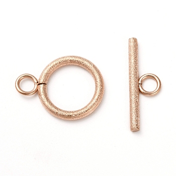 304 Stainless Steel Textured Toggle Clasps, Ring, Rose Gold, Ring: 18.5x14x2mm, Hole: 3mm, Bar: 20x7x2, Hole: 3mm