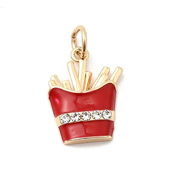 Brass Enamel & Rhinestone Pendants, Fries Charms, with Jump Ring, Golden, 16x13x3.5mm, Hole: 3.5mm