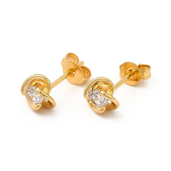 Rack Plating Brass Micro Pave Cubic Zirconia Stud Earrings, Long-Lasting Plated Flower Earring for Women, Cadmium Free & Lead Free, Real 18K Gold Plated, 7mm, Pin: 1mm