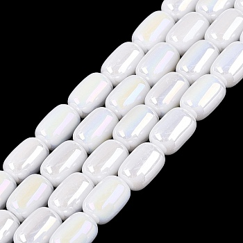 Electroplate Opaque Glass Beads Strands, Jujube, AB Color Plated, White, 9x6mm, Hole: 0.6~0.8mm, about 41~44pcs/strand, 14.57~15.55 inch(37~39.5cm)