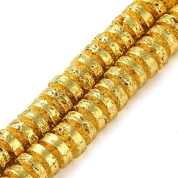 Electroplated Natural Lava Rock Beads Strands, Disc, Heishi Beads, Golden Plated, 7x3mm, Hole: 1.2mm, about 123pcs/strand, 15.75''(40cm)