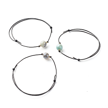 Energy Pearl Luster Plated Natural Agate Round Faceted Beads Bracelet, Adjustable Bracelet for Girl Women, Pale Turquoise, Inner Diameter: 2~4-1/8 inch(5.2~10.5cm)