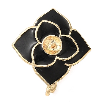 Brass with Black Enamel Fold Over Clasps, Flower, Real 18K Gold Plated, 17x15.5x10mm, Hole: 1.5mm