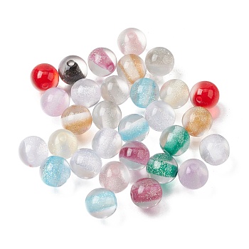 Transparent Resin Beads, Round, with Glitter Powder, Mixed Color, 10mm, Hole: 1.8~2mm