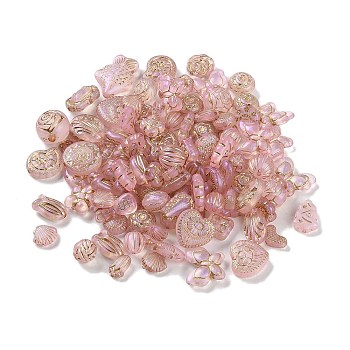 Transparent Acrylic Beads, Metal Enlaced, Mixed Shapes, Pearl Pink, 7.5~22.5x7.5~21x5.5~13mm, Hole: 1.2~5.5mm, about 485pcs/500g