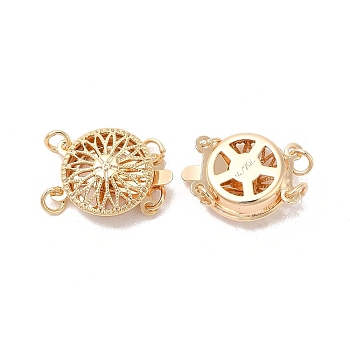 Rack Plating Flower Brass Box Clasps, 2-Strand, 4-Hole, Real 18K Gold Plated, 12x16x5.5mm, Hole: 1.8mm