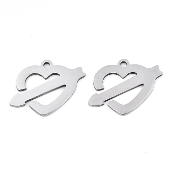 Valentine's Day 201 Stainless Steel Pendants, Laser Cut, An Arrow Through a Heart, Stainless Steel Color, 17x21x0.9mm, Hole: 1.8mm