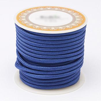 Braided Polyester Cords, Round, Medium Blue, 3mm, about 8.74 yards(8m)/roll