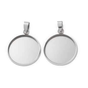 304 Stainless Steel Pendant Cabochon Settings, Flat Round Charms, Stainless Steel Color, Tray: 20mm, 25.5x21.5x2mm, Hole: 6x3.5mm