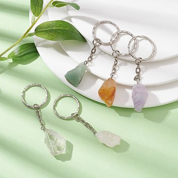 5Pcs 5 Style Natural & Synthetic Mixed Gemstone Keychains, with Iron Findings, Irregular Nugget, 77~80mm, 1Pc/style