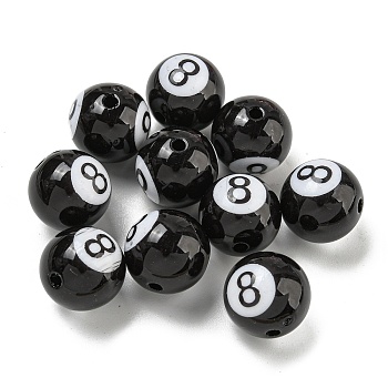 Opaque Acrylic Beads, Billiards, Black, 15.5x15mm, Hole: 2.8mm