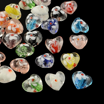 Handmade Luminous Bumpy Lampwork Beads, Heart, Mixed Color, 13~15x15~16x10~12mm, Hole: 1~2mm