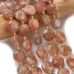 Natural Multi-Moonstone Beads Strands, Faceted Hexagonal Cut, Flat Round Coin Beads, with Seed Beads, 10~11x5mm, Hole: 1.2mm, about 31~32pcs/strand, 15.35~15.55''(39~39.5cm)(G-C116-A188-01)