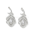 Brass Micro Pave Clear Cubic Zirconia Pendants, Long-Lasting Plated, Teardrop Charms, Platinum, 26x12x4.5mm, Hole: 4x2.5mm(KK-A299-01P)