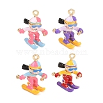 Alloy Enamel Pendants, Skier Shape Charms, Golden, Mixed Color, 22x15x15mm, Hole: 1.5mm(ENAM-L057-02G)