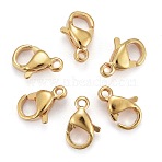 Ion Plating(IP) 304 Stainless Steel Lobster Claw Clasps, Parrot Trigger Clasps, Real 18K Gold Plated, 9x6x3mm, Hole: 1mm(X-STAS-H352-01B-G-01)