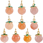 10Pcs Natural Agate Peach Charms with Brass Jump Rings, Real 18K Gold Plated, 13x9x9mm, Hole: 3mm(G-BBC0001-62)