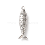 304 Stainless Steel Pendants, Fish, Stainless Steel Color, 27x7x5.5mm, Hole: 1.5mm(FIND-Z102-07P-03)