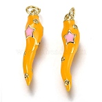 Brass Enamel Pendants, Long-Lasting Plated, Real 18K Gold Plated, Horn of Plenty, Italian Horn Cornicello, Goldenrod, 26x6x6mm, Hole: 3.3mm(KK-B026-15G-D)