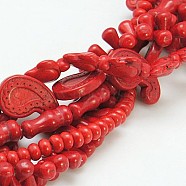 Synthetic Turquoise Beads, Dyed, Mixed Shapes, Red, 4x6x4mm, hole: 1mm, 15.5~17 inch, 18~100pcs/strand, 17~43strands/kg(TURQ-E016-B)