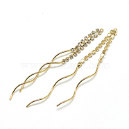 Brass Chain Tassel Big Pendants, with Cubic Zirconia, Clear, Real 18K Gold Plated, 76x4x2mm, Hole: 1mm(X-KK-T032-164G)
