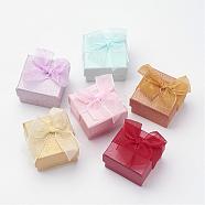 Cardboard Ring Boxes, with Organza Bowknot, Square, Mixed Color, 5x5x3.1cm(CBOX-G011-B)
