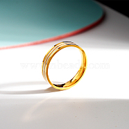 Stainless Steel Grooved Finger Rings for Women, Real 18K Gold Plated, US Size 9(18.9mm)(TD3163-4)