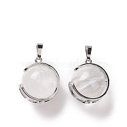 Natural Quartz Crystal Pendants, Rock Crystal Pendants, Ball Sphere Charms with Platinum Tone Brass Findings, 24x21x18mm, Hole: 8x5mm(G-A212-01P-06)