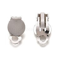 Iron Clip-on Earring Settings, with Round Flat Pad, Flat Round, Platinum, Tray: 10mm, 18x7mm, Hole: 3mm(IFIN-R204-09)