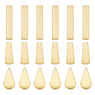 36Pcs 3 Style Brass Pendants, Rectangle & Trapezoid & Teardrop, Raw(Unplated), 20~36x7~10x0.5~1mm, Hole: 1~1.5mm, 12pcs/style(KK-BC0011-74)