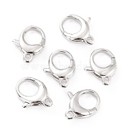 Brass Lobster Claw Clasps, Long-Lasting Plated, Lead Free & Nickel Free & Cadmium Free, Real Platinum Plated, 17.5x13.5x4.5mm, Hole: 2mm(KK-D065-02P)