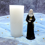 DIY Silicone Candle Molds, for Scented Candle Making, Religion Nun Statue, White, 3.8x7.8cm(RELI-PW0005-04B)
