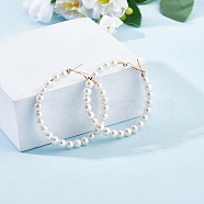 Shell Pearl Beaded Big Hoop Earrings, Alloy Jewelry for Women, Golden, 53.5mm, Pin: 0.8mm(JE989A)