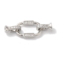 Oval Rectangle Rack Plating Brass Micro Pave Clear Cubic Zirconia Fold Over Clasps, Long-lasting Plated, Lead Free & Cadmium Free, Platinum, 41mm, Hole: 1mm(KK-A225-11P)