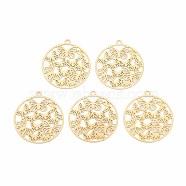 Rack Plating 201 Stainless Steel Filigree Pendants, Etched Metal Embellishments, Nickel Free, Flat Round with Butterfly, Real 18K Gold Plated, 22.5x20.5x0.4mm, Hole: 1.5mm(STAS-T057-50G)