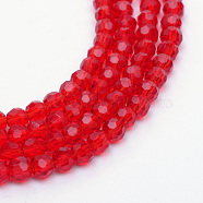 Transparent Glass Bead Strands, Faceted(32 Facets) Round, Red, 6mm, Hole: 1mm, about 100pcs/strand, 24 inch(GLAA-R166-6mm-01D)