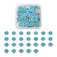26 Letters Alloy Enamel Links Connectors, with Crystal Rhinestones, Flat Round with Letter, Letter A~Z, 22x16x2mm, Hole: 1.8mm, 26 Letters, 2pcs/letter, 52pcs/box(ENAM-TA0002-19B)