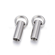 201 Stainless Steel Cord Ends, End Caps, Column, Stainless Steel Color, 7x2mm, Hole: 3.5mm, about 1.5mm inner diameter(STAS-E120-02-1.5mm)
