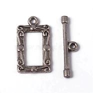 Tibetan Style Alloy Toggle Clasps, Rectangle, Antique Silver, Lead Free and Nickel Free and Cadmium Free, Rectangle: 20x11.5mm, Bar: 22x5mm, Hole: 2.5mm.(X-LF5079Y-NF)
