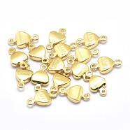 Brass Links Connectors, Cadmium Free & Nickel Free & Lead Free, Heart with Word Love, For Valentine's Day, Real 18K Gold Plated, 10x5.5x2mm, Hole: 1mm(KK-J279-42G-NR)