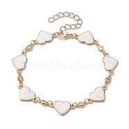 Brass Enamel Heart Link Chain Bracelet with Cubic Zirconia, Golden, 7-7/8 inch(20cm)(BJEW-JB10171)