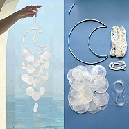 DIY Wind Chime Hanging Pendant Decoration Making Kit, Including Bamboo Rings, Shell Pendants, Cotton and Elastic Threads, White, 550x150mm(WG92209-02)