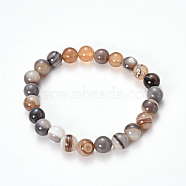 Natural Striped Agate/Banded Agate Beaded Stretch Bracelets, Dyed, Round, Gray, 2-1/8 inch(55mm)(BJEW-Q692-03J)