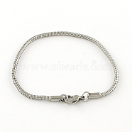 304 Stainless Steel European Style Bracelets for Jewelry Making, Stainless Steel Color, 190x3mm(X-PPJ-R002-01)
