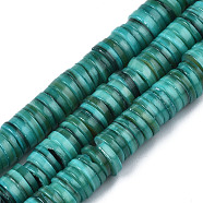 Natural Freshwater Shell Beads Strands, Dyed, Heishi Beads, Flat Round/Disc, Light Sea Green, 8x1~2.5mm, Hole: 0.8mm, about 196~210pcs/strand, 15.16 inch~15.43 inch(38.5cm~39.2cm)(BSHE-I016A-01D)