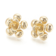 Brass Stud Earrings Findings, Flower, Nickel Free, Real 18K Gold Plated, 25x26mm, Pin: 0.6mm(KK-S345-198)