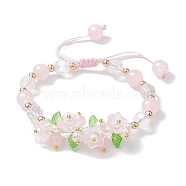 Flower Glass & Acrylic Braided Bead Adjustable Bracelets for Women, Lavender, Inner Diameter: 2~3 inch(5~7.5cm)(BJEW-JB10446-05)