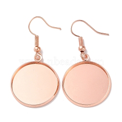 Rack Plating Iron Earring Hooks, with Blank Round Trays, Flat Round, Rose Gold, 42.5mm, Pin: 0.7mm(EJEW-D091-01F-RG)